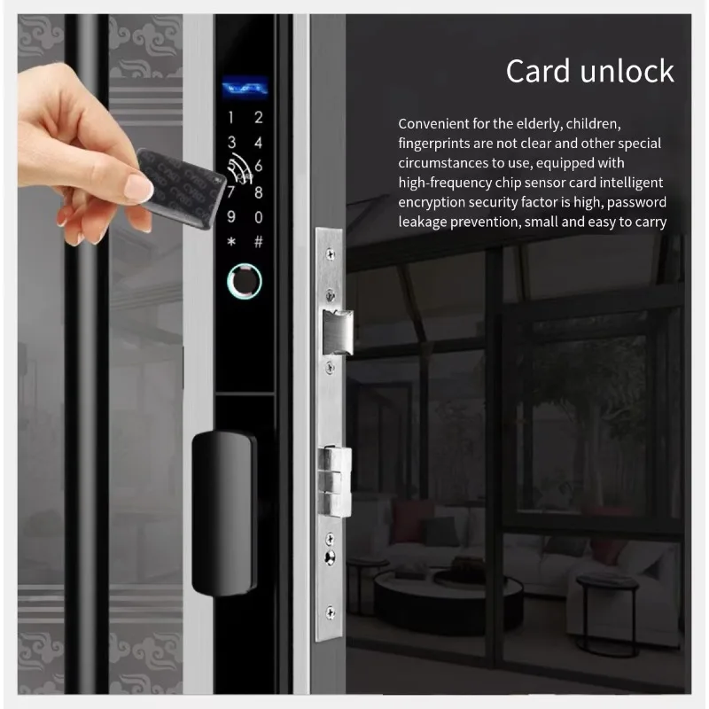 [2026]WiFi Connected Waterproof Glass Aluminum Alloy Door Large Handle Smart Fingerprint Code Keyless Entry Broken Bridge Stainl