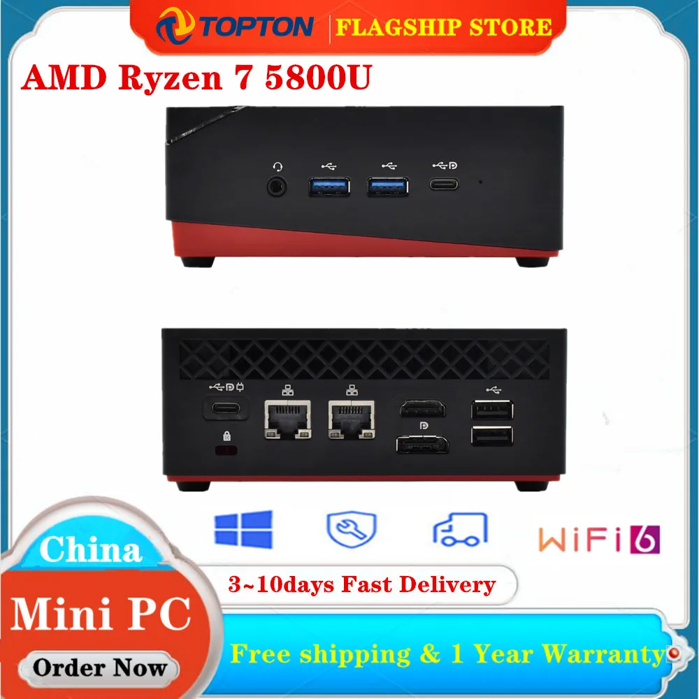 

TOPTON AMD Gaming Mini PC Ryzen 7 5800U Ryzen5 4500U NVMe SSD Dual LAN Windows 11 Portable Desktop Mini Computer 3x4K HTPC WiFi6