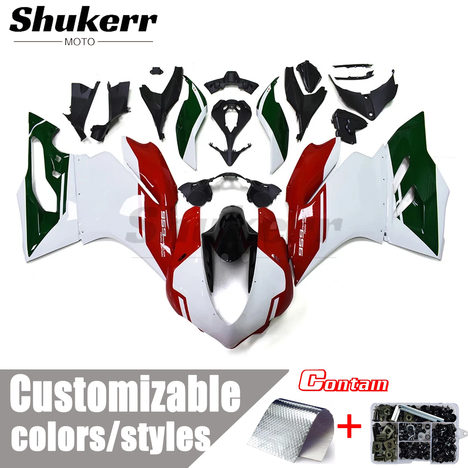 

Shukerr Motorcycle Abs Plastic Fairing Kit Sportbike Bodywork Kits Fit for Ducati 959 1299 2015 2016 2017 Red White Green