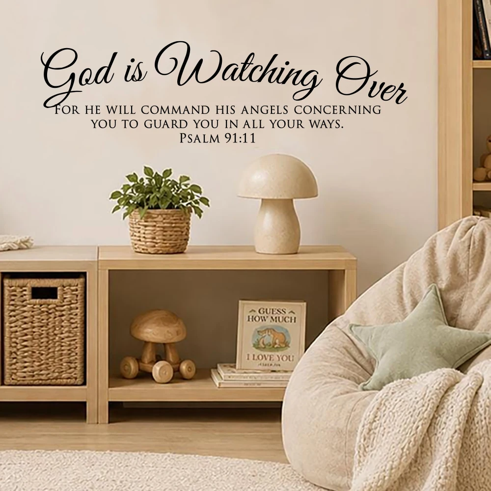 God Is Watching Over Bible Verse Wall Stickers  Psalm 9111 Christian Lord Wall Decals Bedroom Church Living Room Home Wall Decor