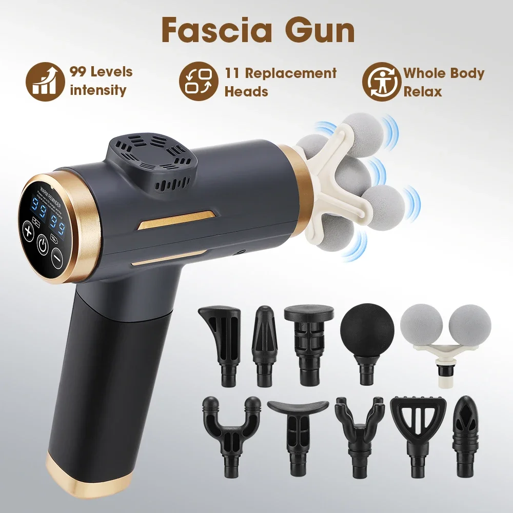 Electric Fascia Gun 99 Levels Deep Tissue Muscle Massage Gun High-Frequency Vibration for Shoulder Waist Leg Body Masajeador