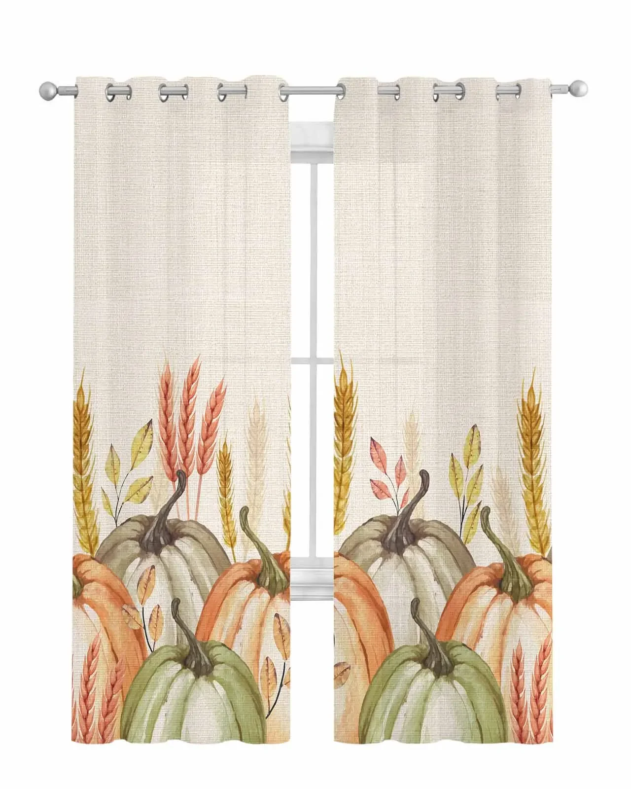 Wheat Spike Pumpkin Watercolor Home Interior Curtains for Living Room Blackout Curtain Room Shade Cheap Things Free Shipping