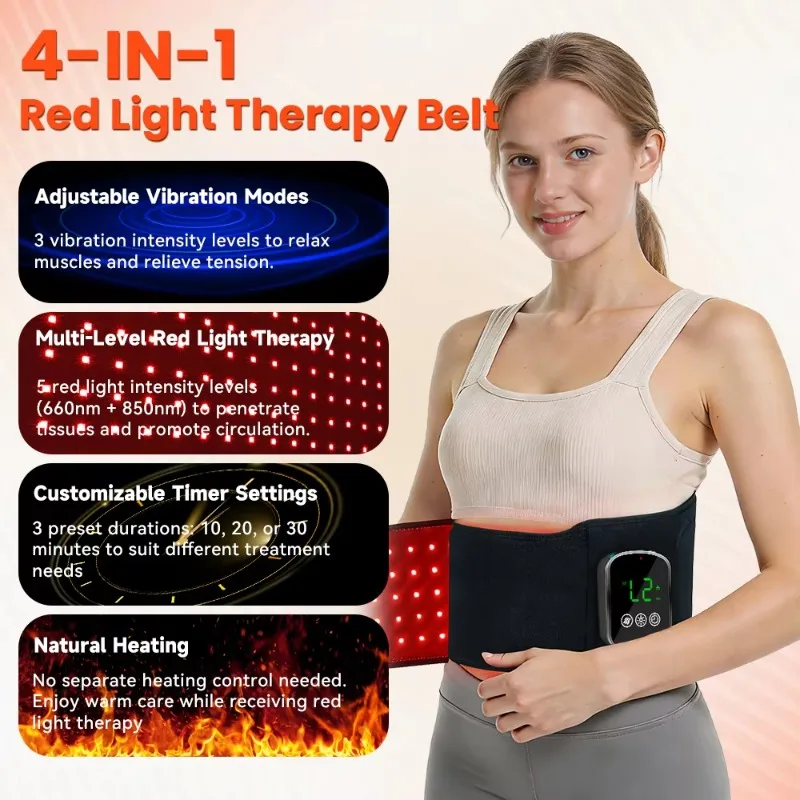 660Nm & 850nm Red Light Therapy Shoulder Knee Body Wrap Rechargeable Wireless Red Light Therapy Belt Waist Support