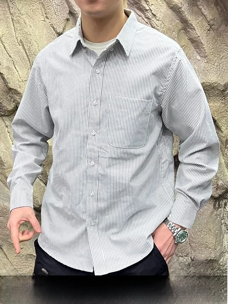 

Мужская рубашка из ткани Оксфорд с длинным рукавом, повседневная, в полоску, удобная, дышащая, для ежедневной носки