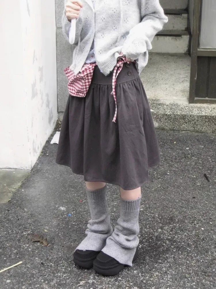 

Solid High Waist Casual Vintage Skirt for Women Korean Saia High Waist Loose Jupe Black A Line Swing Chic Folds Summer Skirts