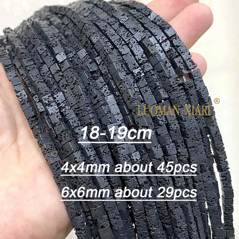 4X4Mm 6X6Mm Kubus Vulkanische Lava Natuursteen Roze Zwart Groen Vierkant Spacer Kralen Voor Sieraden Maken Diy Armband Accessoires