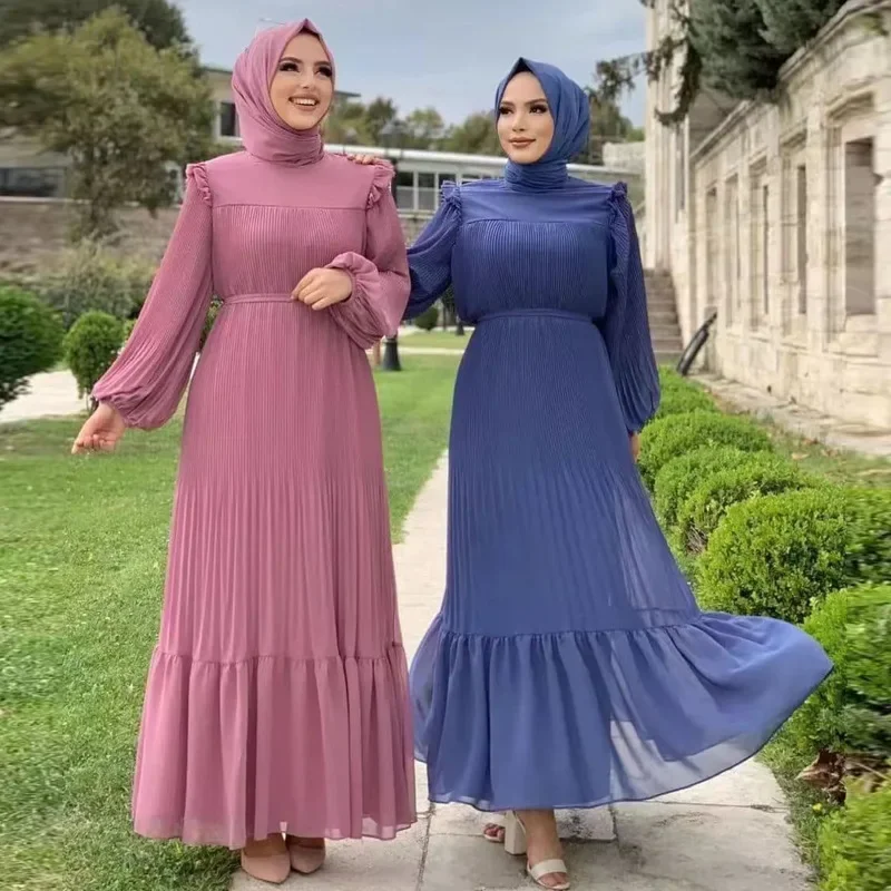 Modest Dresses for Women Muslim New Pleated Abaya Dubai Long Hijab Dress Turkey Pullover Fashion Loose Islam Clothes Robe Kaftan