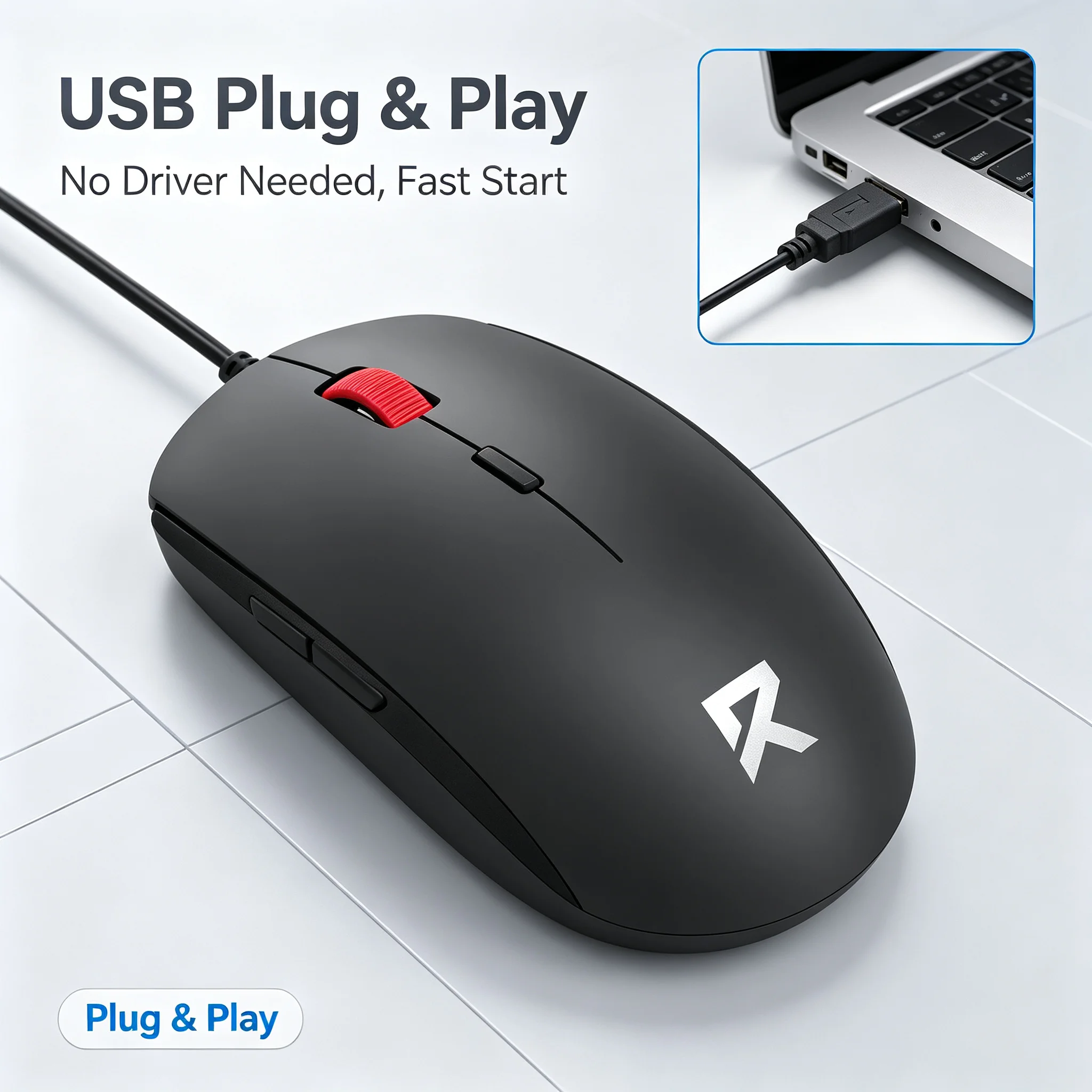 FocusOnPC Ergonomic Wired Office Mouse 1200DPI High-Performance LED Sensor for Chromebook PC Desktop Laptop Computers