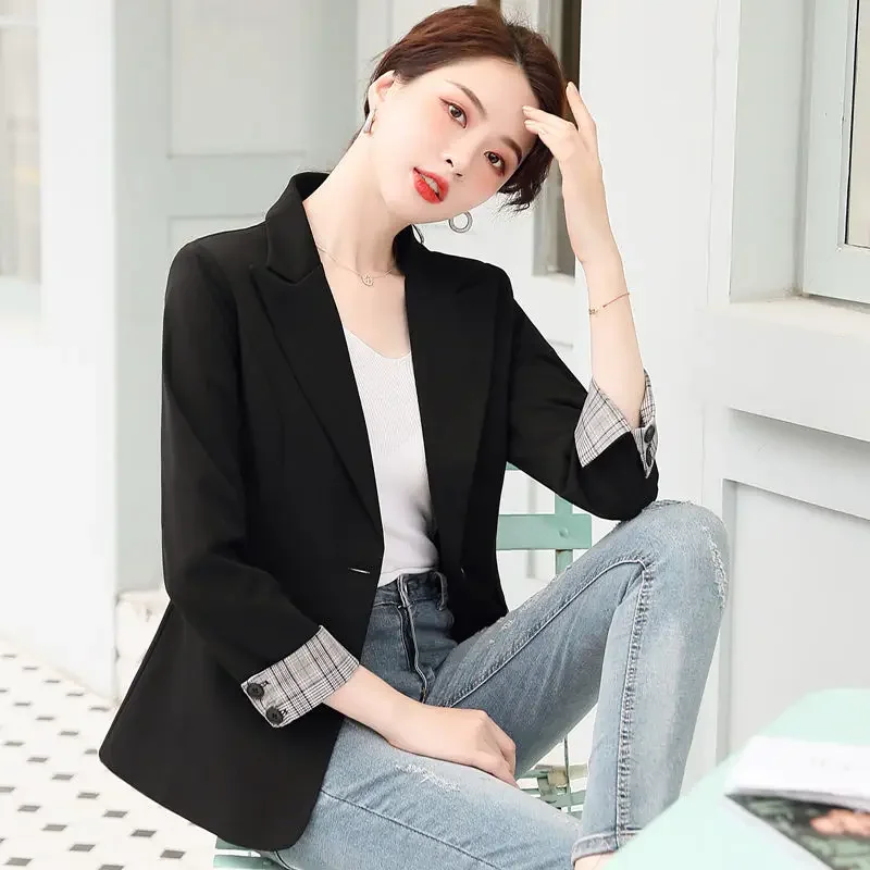 

Fashion Blazers for Women Jackets 2024 New Spring Summer Office Ladies Long Sleeve Coats Notched Single Button Outerwear Q265