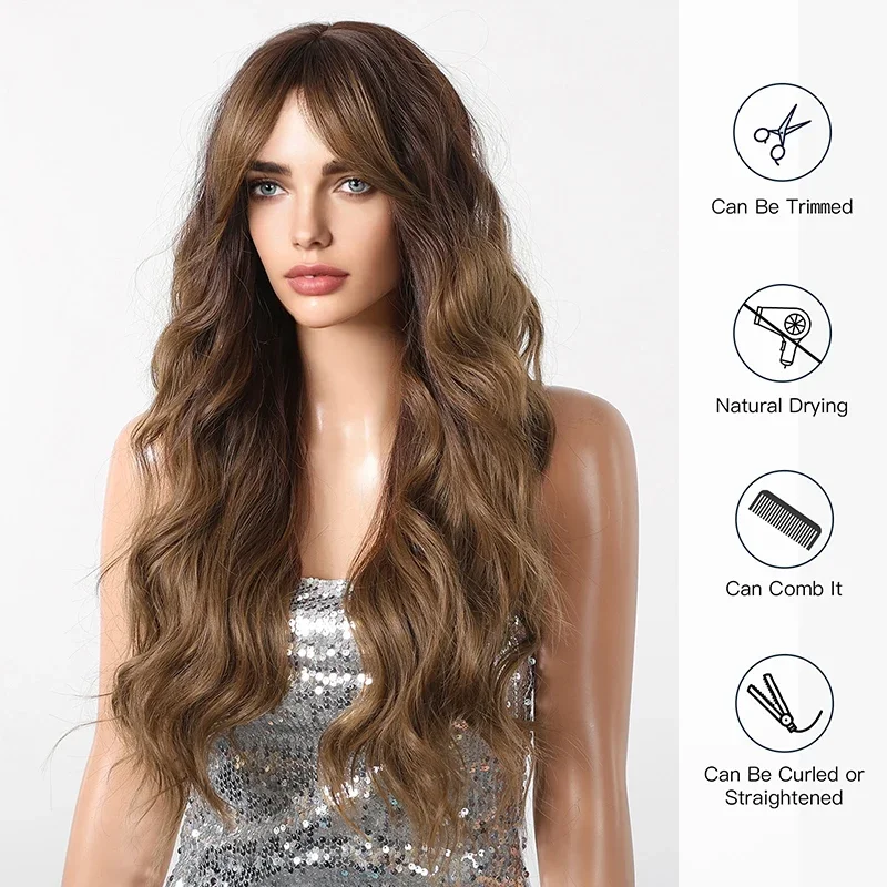 Распродажа: 26-дюймовый волнистый синтетический парик с градиентом коричневых натуральных вьющихся волос, идеально подходит для женских повседневных вечеринок