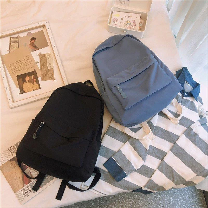 New College Style Canvas School Bags For Girls Solid Junior High School Student Schoolbag Korean Laptop Backpack Women Boys