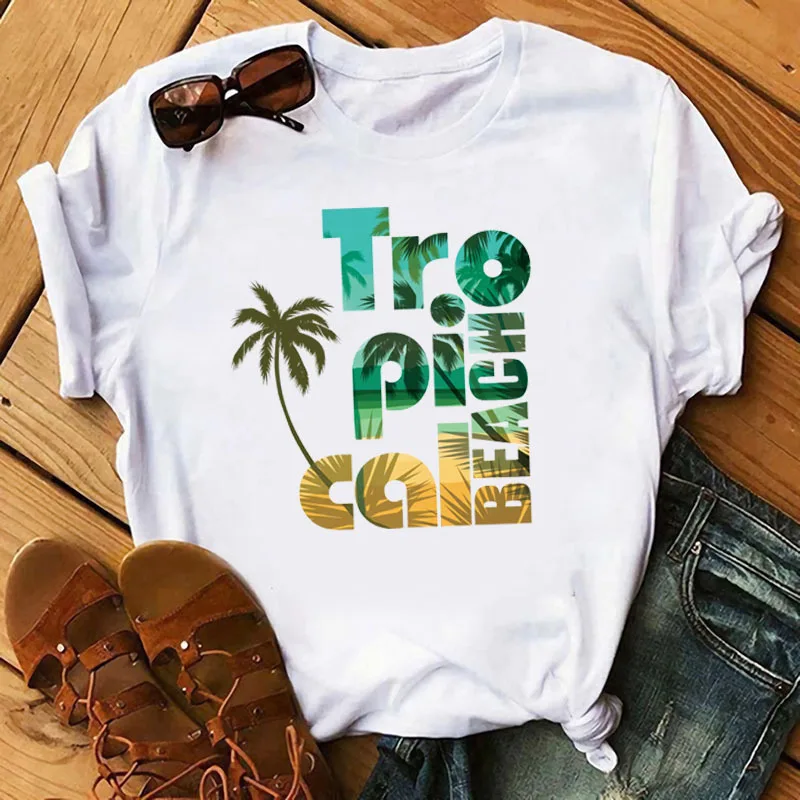 Fashionable beach coconut trees heat transfer stickers iron on clothes Hot pressing print English letters vinyl Washable sticker