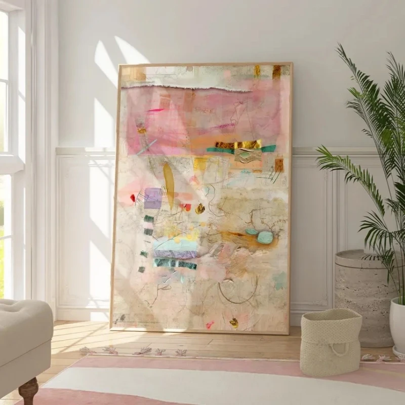 Colores neutros abstractos, arte de pared minimalista, pintura al óleo impresa, impresiones en lienzo Pastel con textura mode