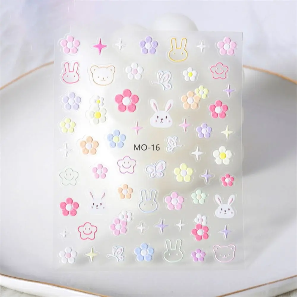 Cute Floral Nail Decal 5D Embossed Flower Rabbit Nail Sticker Graffiti DIY Nail Art