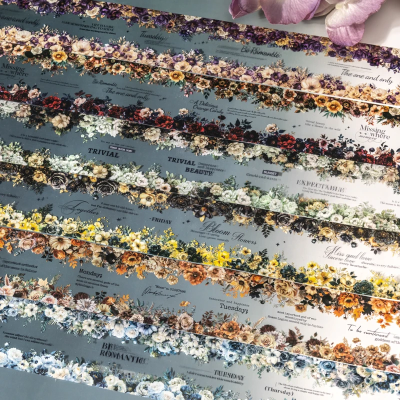 65mm * 2m/roll PET word flower sticker tape collage Junk Journal DIY diary album scrapbooking label decoration aesthetics sticke