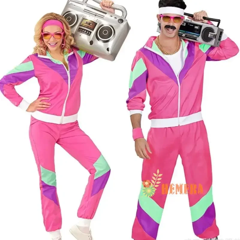 Halloween Couples Carnival Vintage Disc Retro Trend Party Cosplay Costumes 80s Sportswear For Adult Perform Clothes