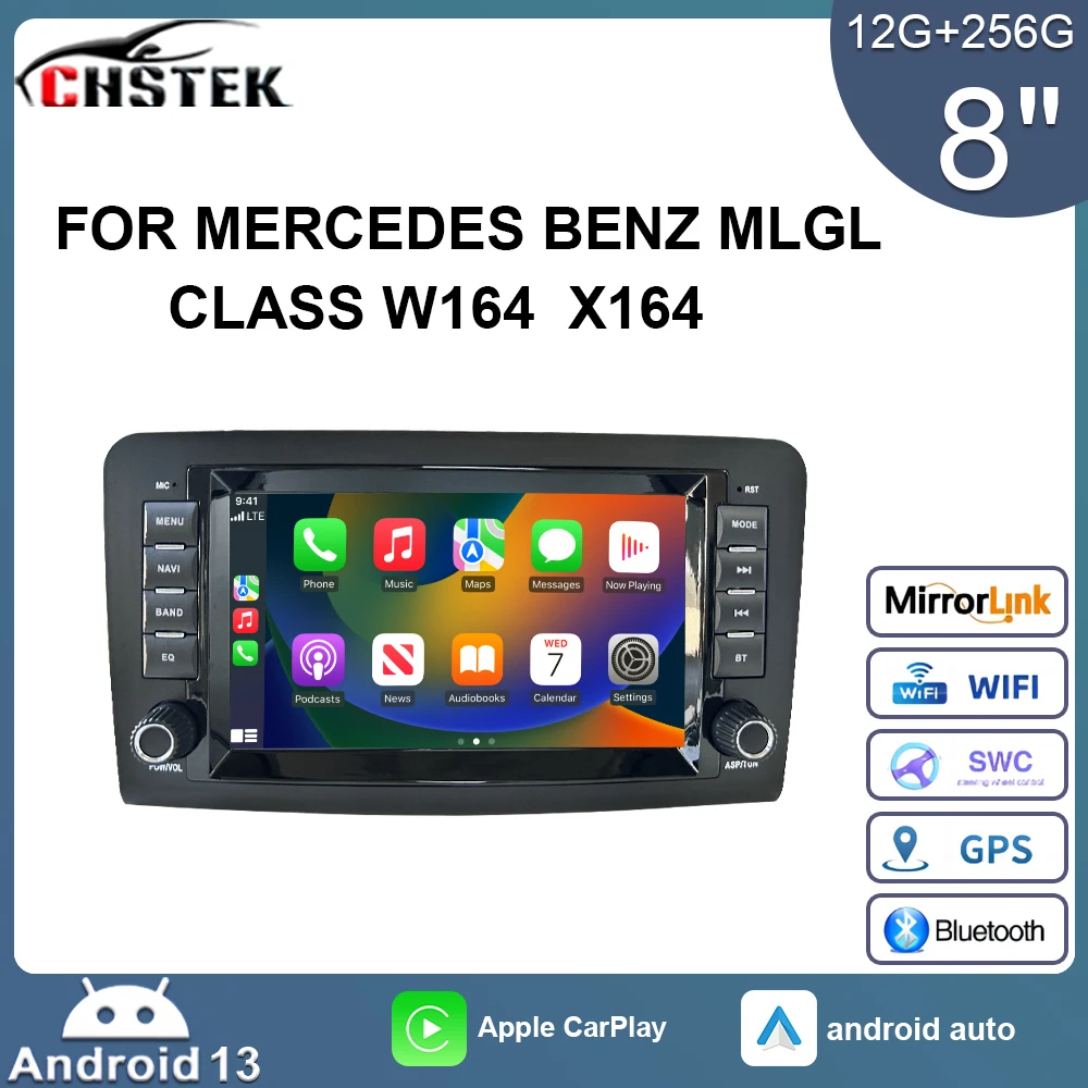 CHSTEK Car Player Radio 12G+256G Navigation Multimedia Carplay for Mercedes Benz ML-Class GL-Class W164 X164 ML280 Qualcomm 4G