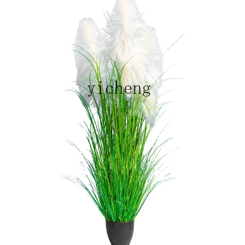 

Zc Simulation Big Reed Grass Bionic Green Plant Potted Fake Flower Tree Fake Trees Living Room Decoration