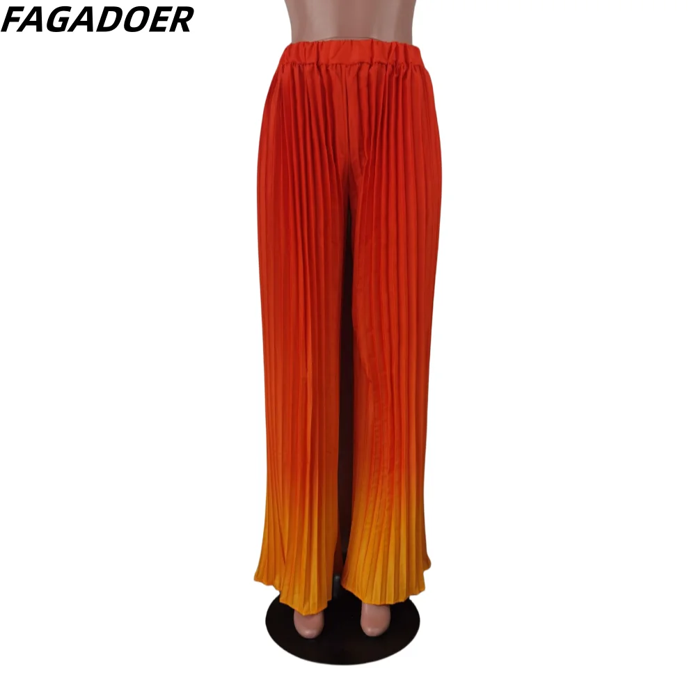 Fagadoer Autumn 2023 Gradient Pleated Pants Women's Trousers Y2k High Waist Wide Leg Straight Casual Pants Fashion Pantalones