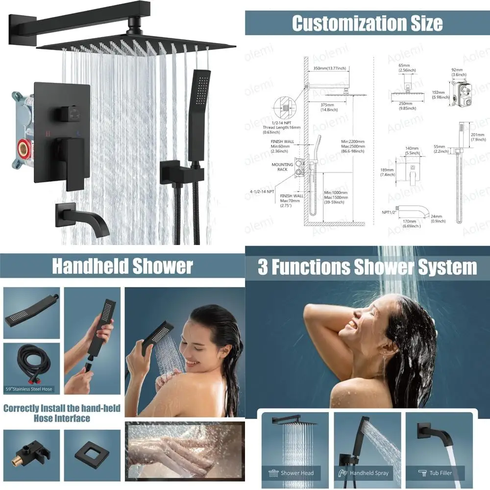 

Luxury Shower System with Rainfall Head, Tub Filler, Handheld Shower, and Wall Mount Valve for Bath Installation