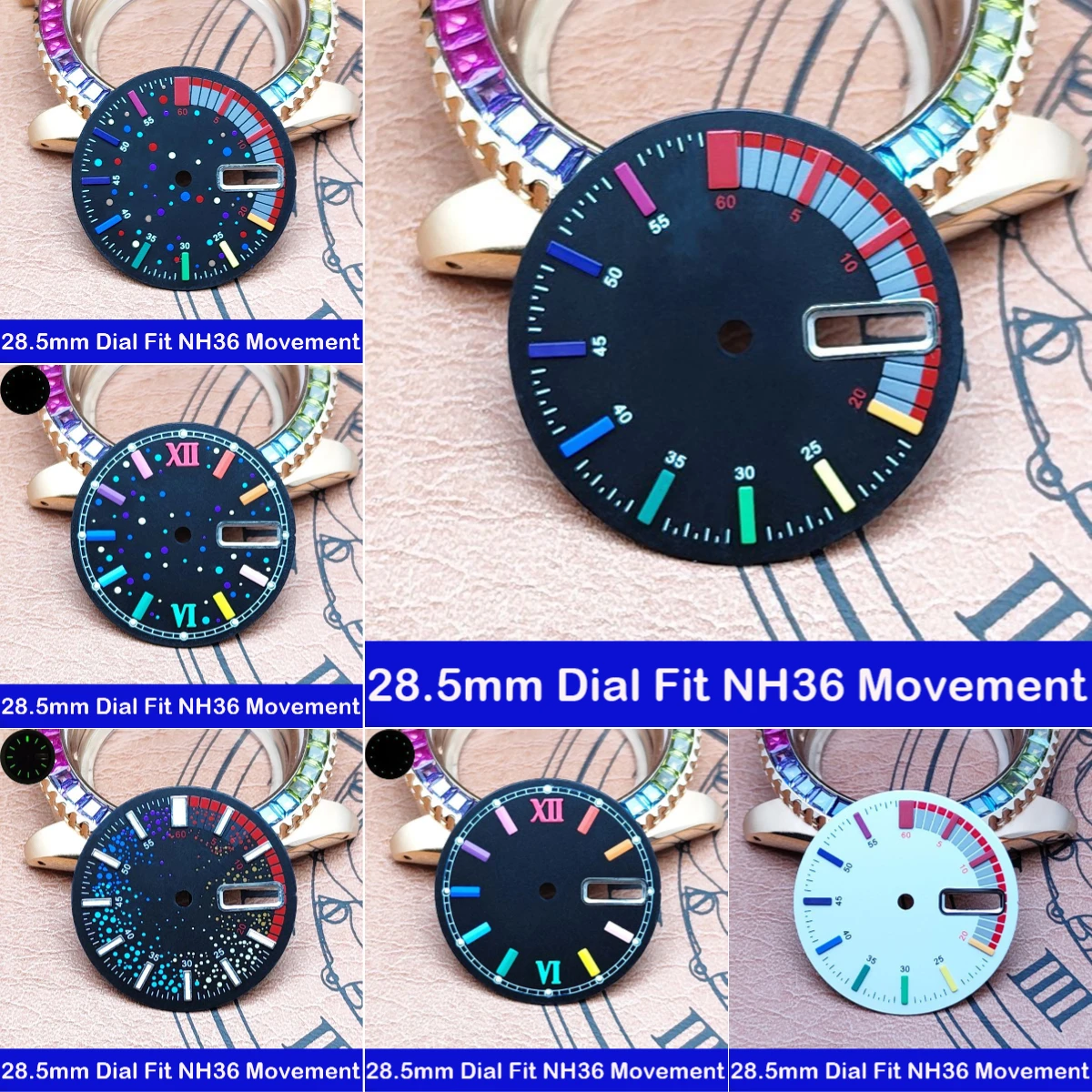 

NH36 28,5 мм циферблат часов со стрелками зеленый светящийся цвет NH36 циферблаты автоматический механизм замена мужские детали часов