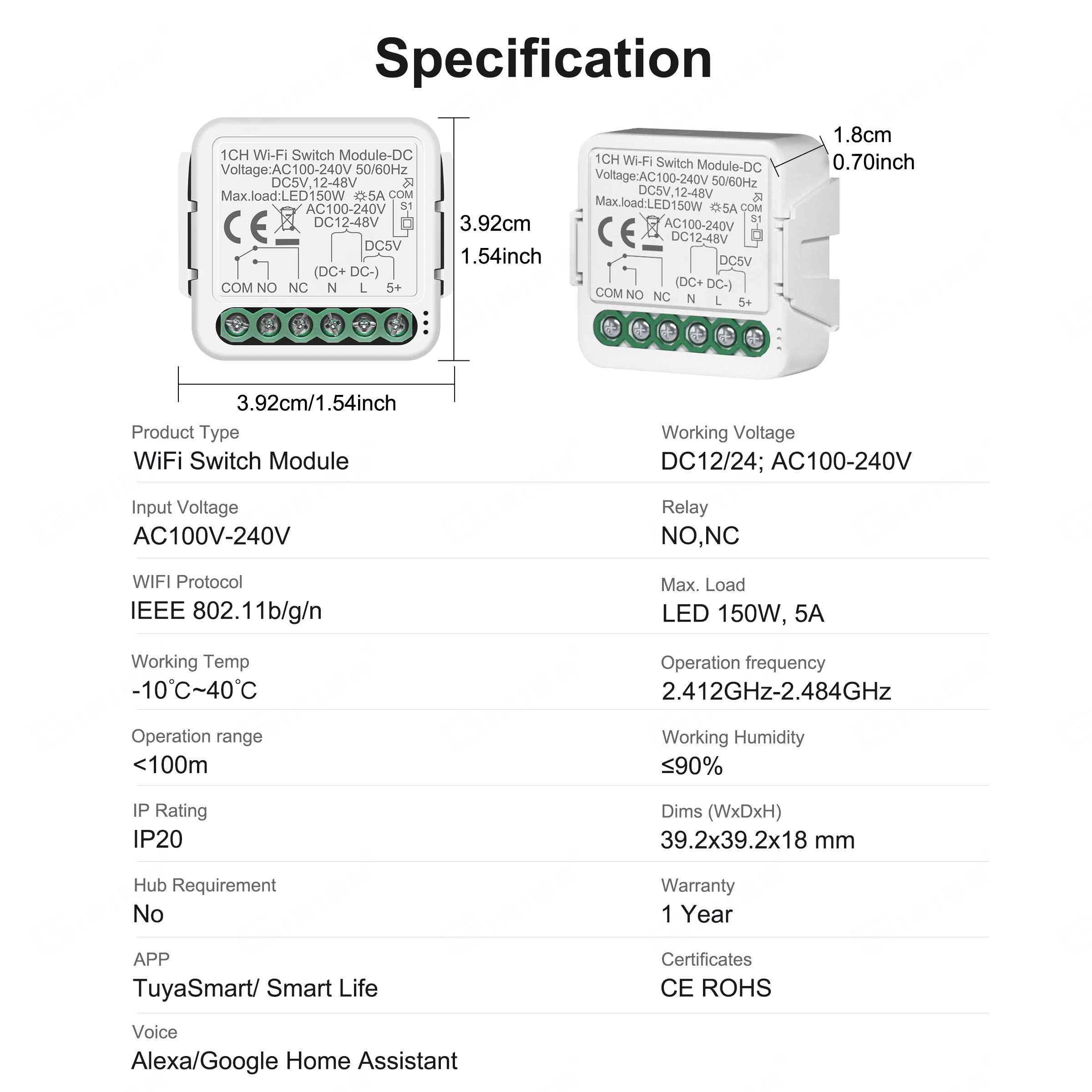 Girier tuya módulo de interruptor inteligente wifi módulo de contato seco dc5v 12-48v AC100-240V entrada diy disjuntor relé suporta alexa ei google