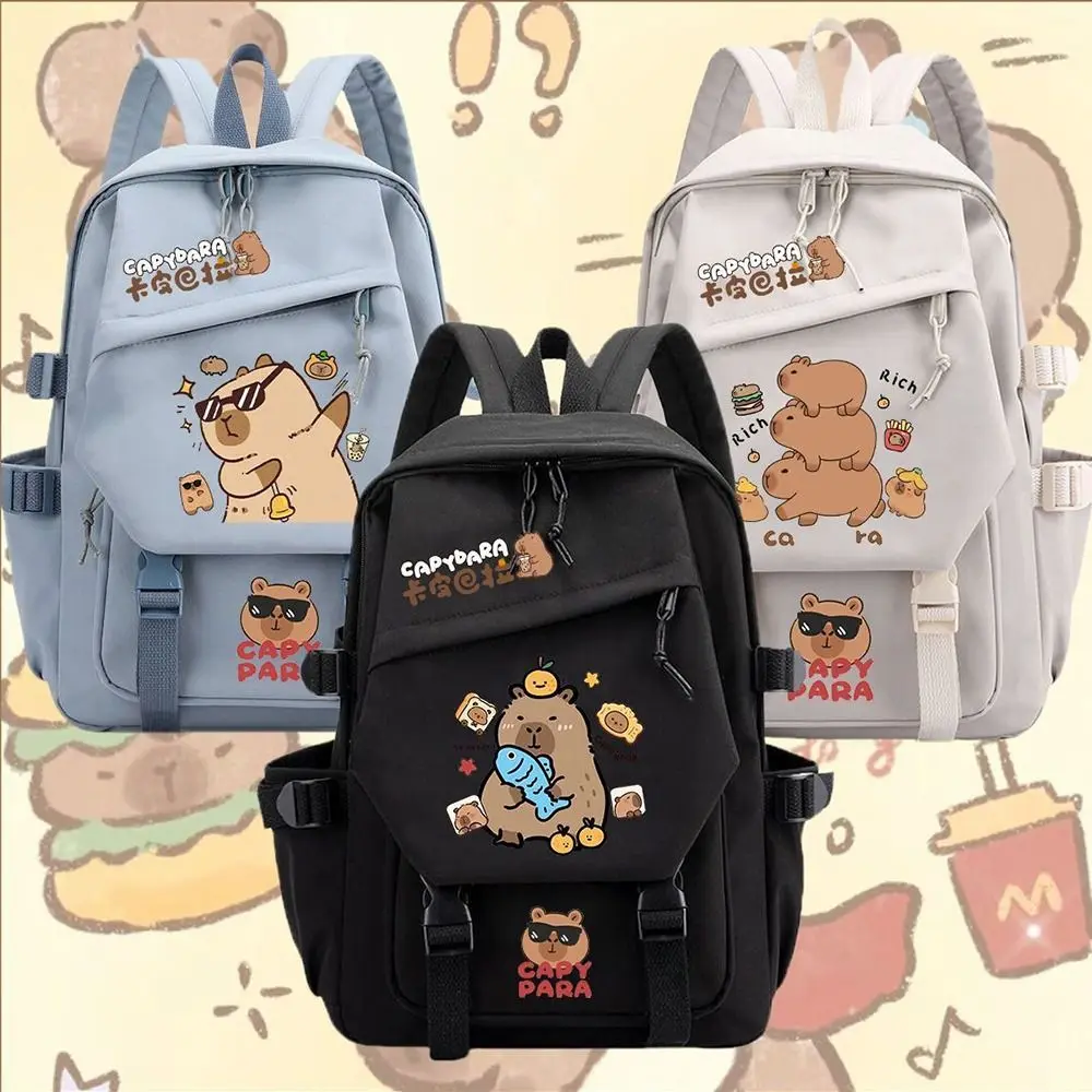 

Cartoon Large Capacity Capybara Backpack Nylon Stain-resistant School Backpack Multi-layer Multipurpose Students Schoolbag