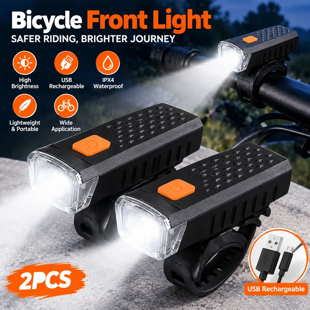 2Pcs Bike LED Light Bike Front Lamp USB Recharge MTB Headlighty Waterproof Night Warning Flashlight Bicycle Accessories