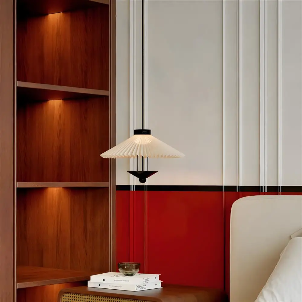 Japanese Designer Hashira Fan-Shaped Pendant Lamp For Living Room DiningRoom Bedroom Minimalist Cloth Lampshade Lighting Fixture