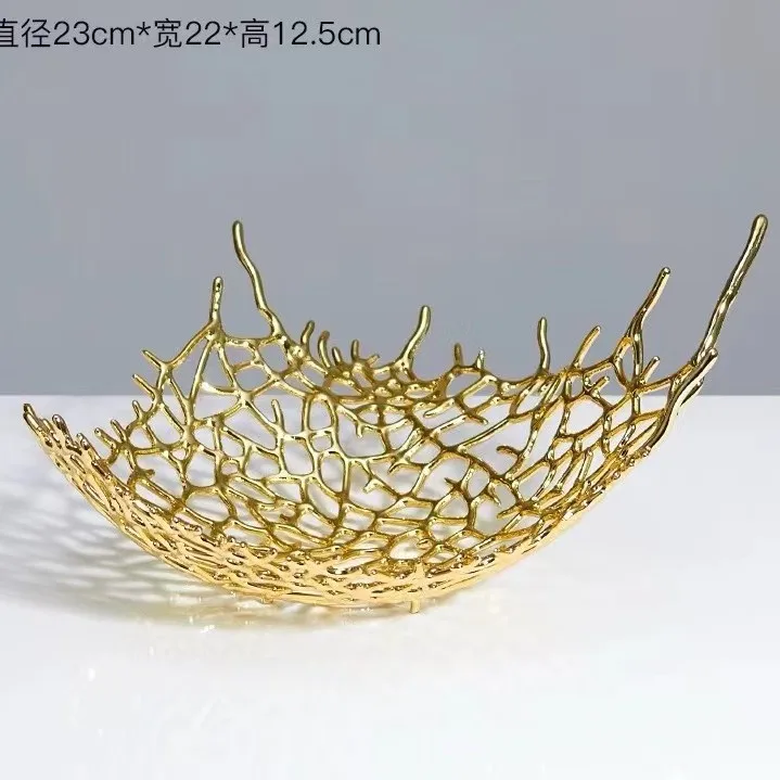 

Modern light luxury "Golden Leaf Fruit Plate" living room hotel club decoration handicraft table ornament