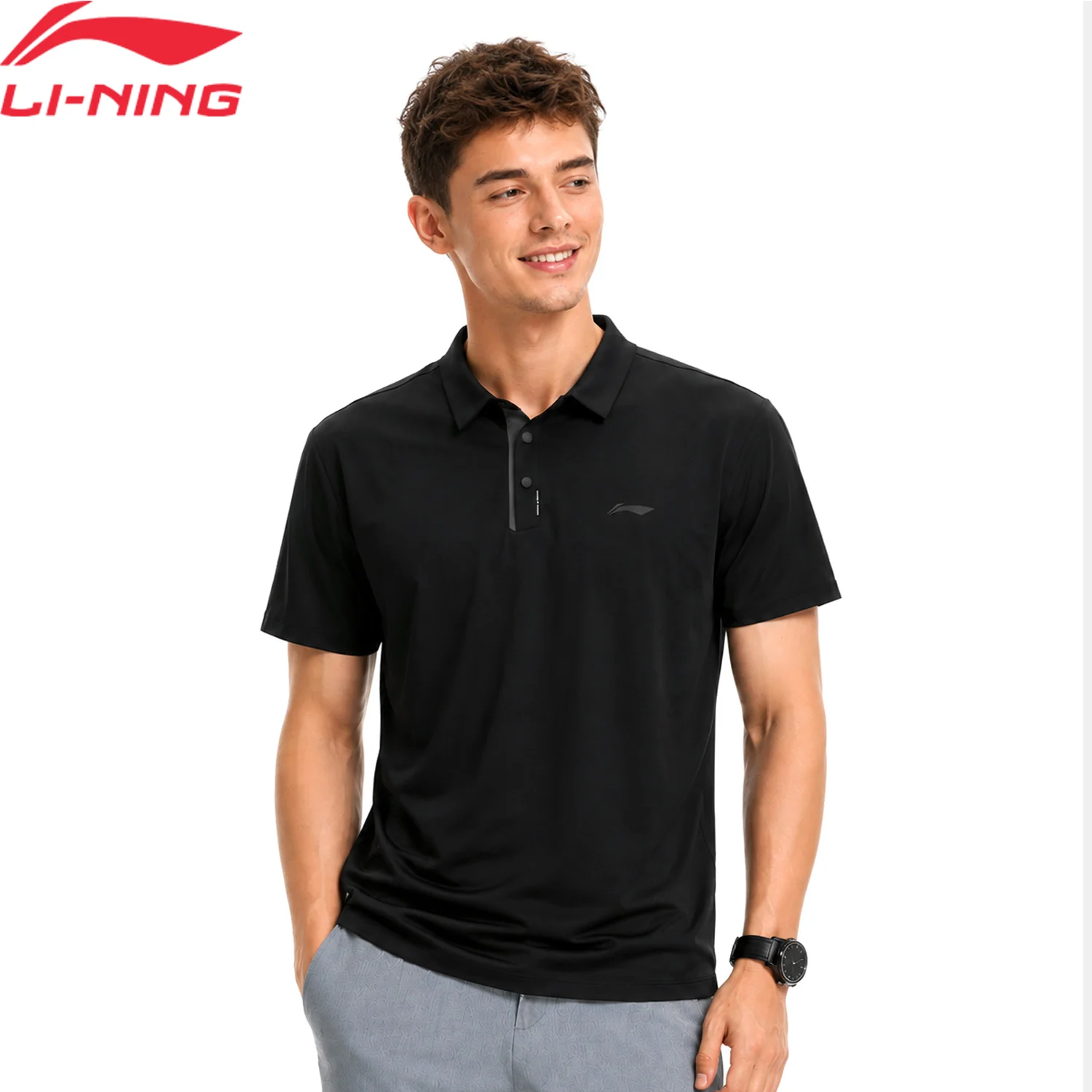 Li-Ning Men's Training POLO T-shirt LN FAST DRY 100%Polyester Reguler Fit UV Protection LiNing Fitness Short Sleeve Tee APLW163