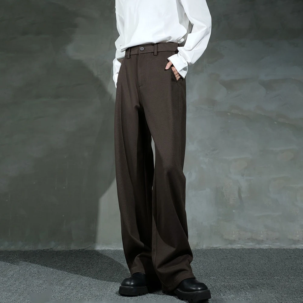

Winter New Men's Solid Color Straight Leg Suit Trousers American Retro Fashion Trendy High Street Casual Loose Men's Bottoms