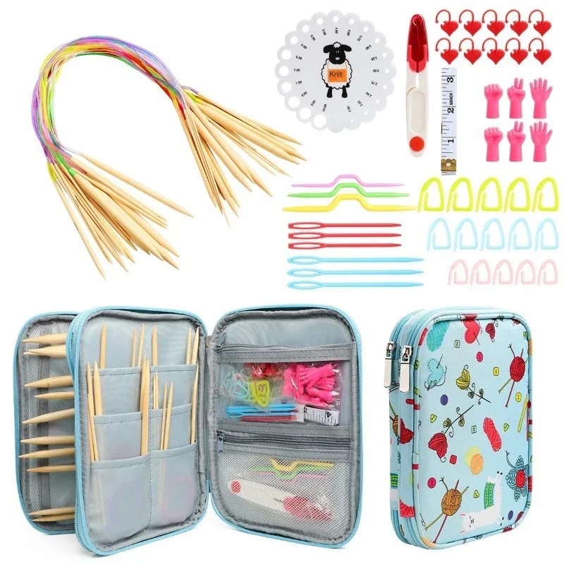 Knitting Needles Case Travel Pouch Organizer Storage Bag for Circular Knitting Needles Crochet Hooks Sewing Accessories Kit Bag