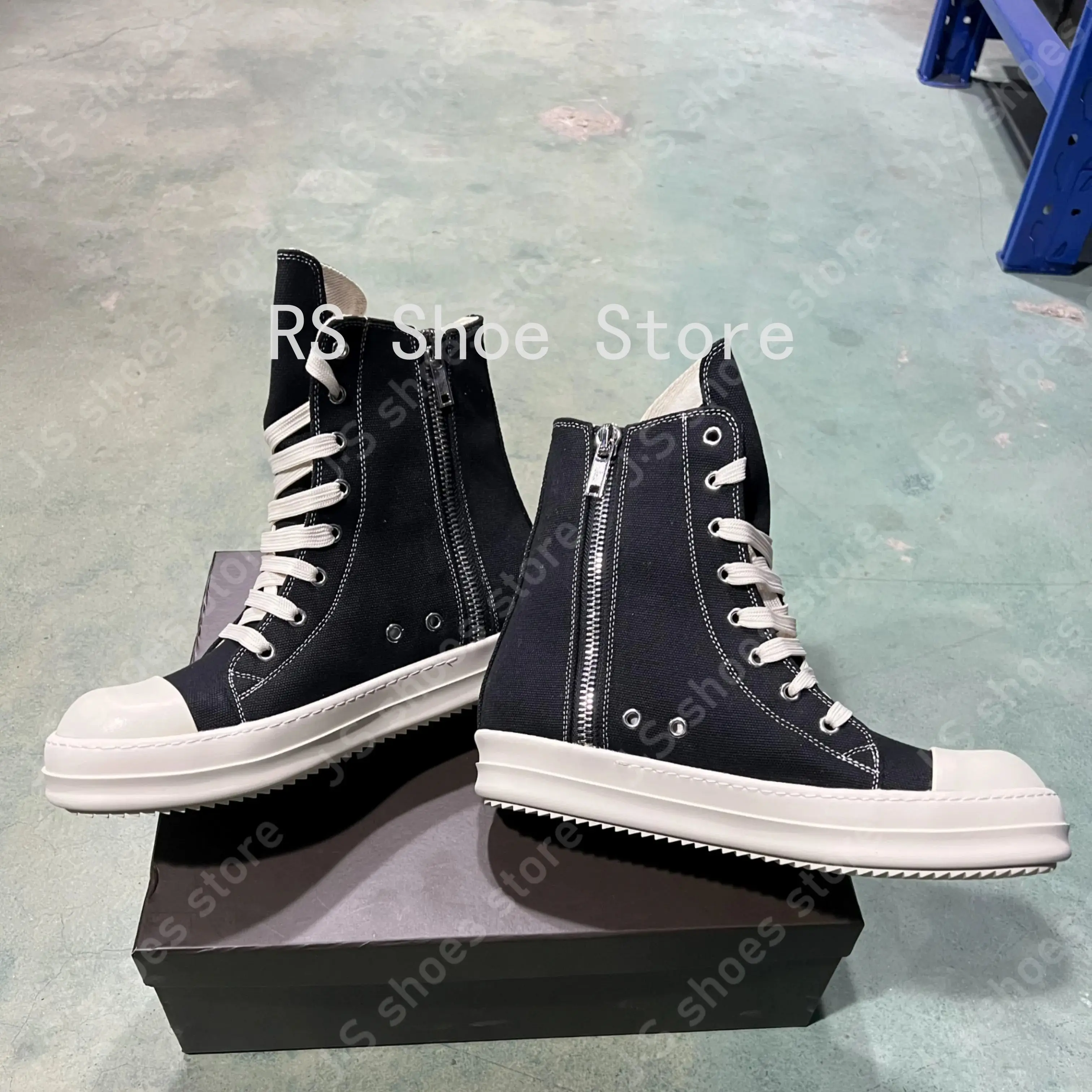 

Ro Outdoor Black Canvas High Top Shoes Classic Designer Men Shoe Genious White thread Zipper Women Ankle Boots Casual Sneakers