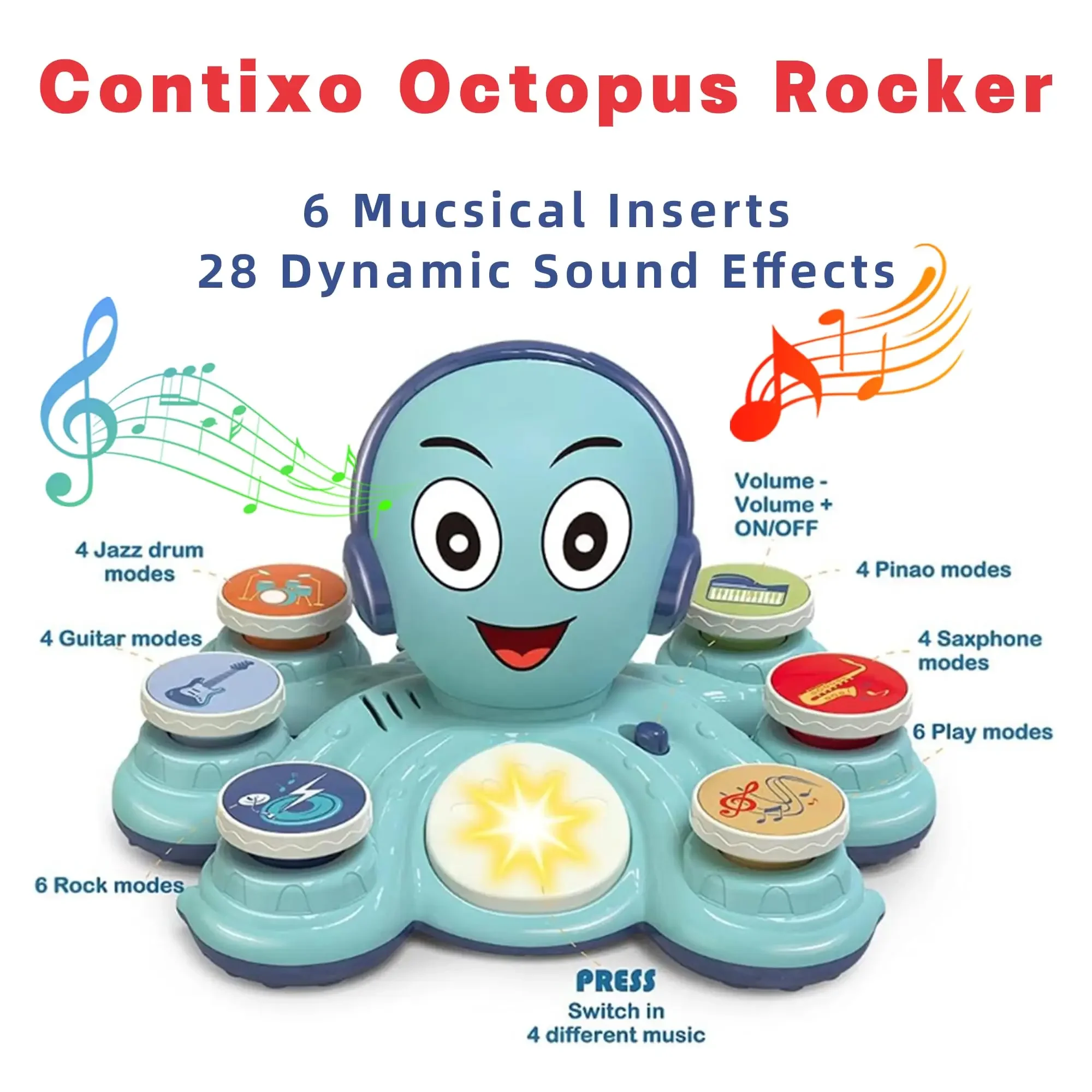 Baby Früherziehung Musikspielzeug Octopus Elektronisches Instrument mit Licht und Ton Kinder Interaktives Lerngeschenk