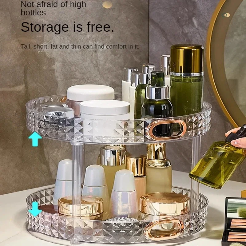 Luxury Dressing Table Rotating Cosmetic Shelf Bathroom Desktop Organizer Perfume Skincare Product Tray Rotating Vanity