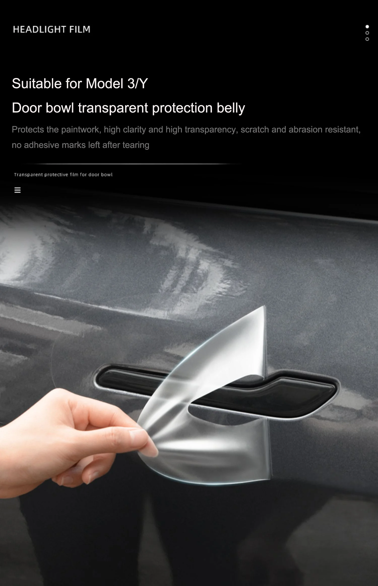 For Tesla Model 3 Model Y 2017-2024 Door Handle Scratch Protector - Inverted Door Handle Paint Protective TPU Film Car Clothing