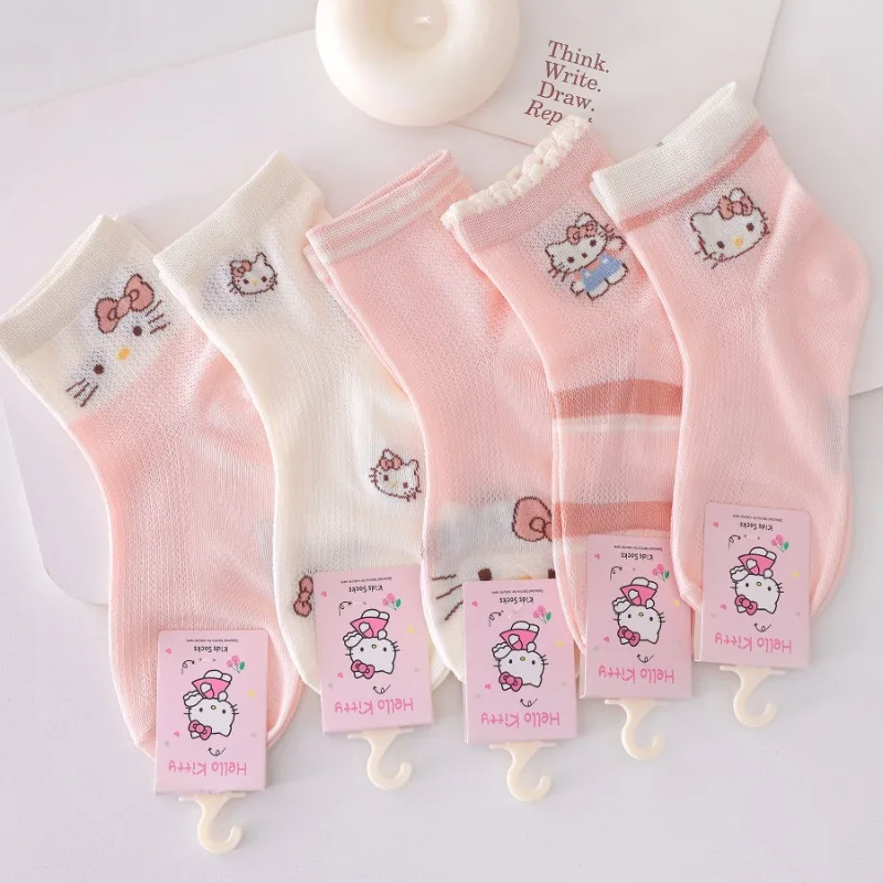 5 قطع مرحبا كيتي أنيمي Kawaii سانريو عارضة الجوارب الناعمة الربيع الصيف لطيف الكرتون شبكة مريحة تنفس الأميرة تخزين