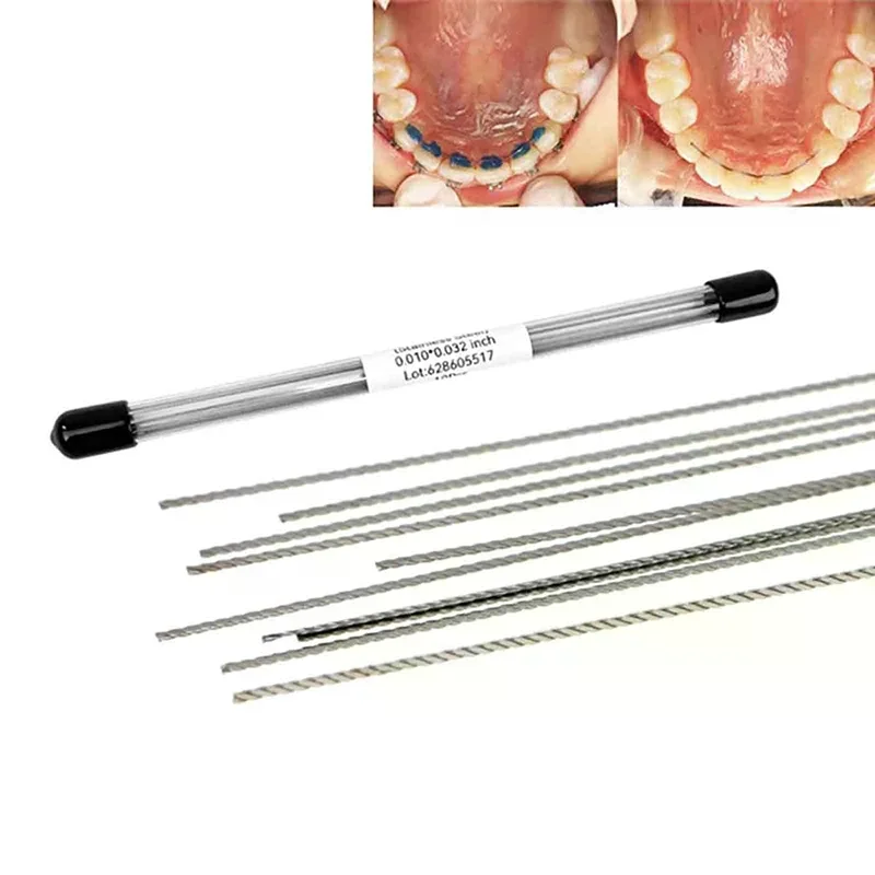 

10Pcs/Box Dental Orthodontic Lingual Retainer Wires Flat Straight Twist Wires Stainless Steel Dental Pre Filament Dental Lab