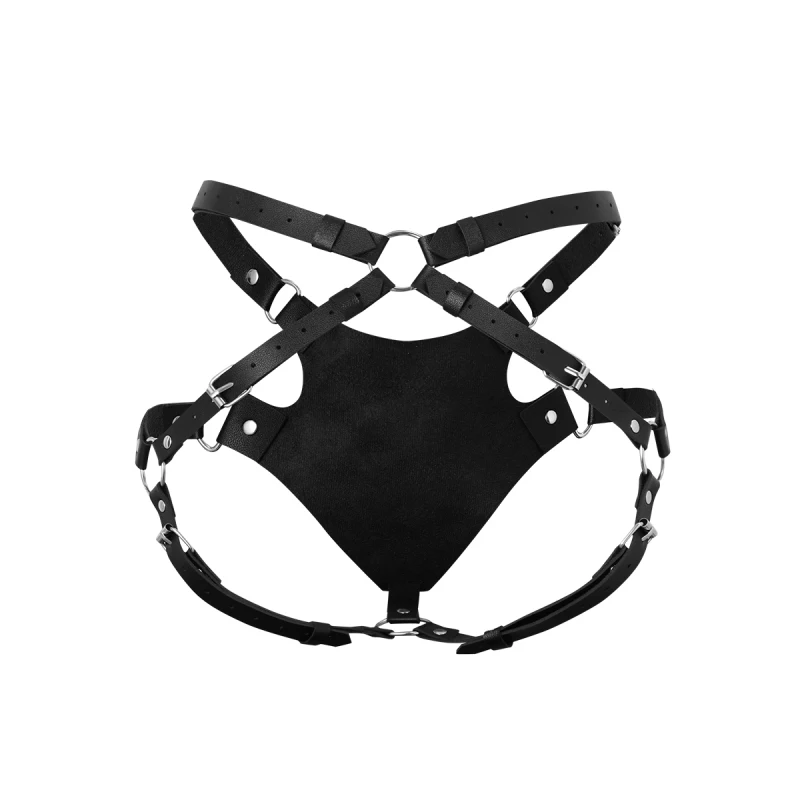 Gothic Punk Black Pu Belt Men's and Women's Body Safety Belt Festival Carnival Fashion Accessories Adjustable Retaining Ring