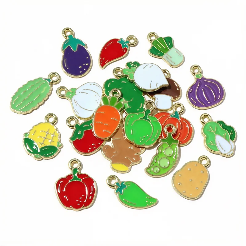 20pcs Alloy Enamel Vegetable Charms Pendant Chili Pepper Tomato Potato Carrot Charms DIY Jewelry Making Accessories Findings