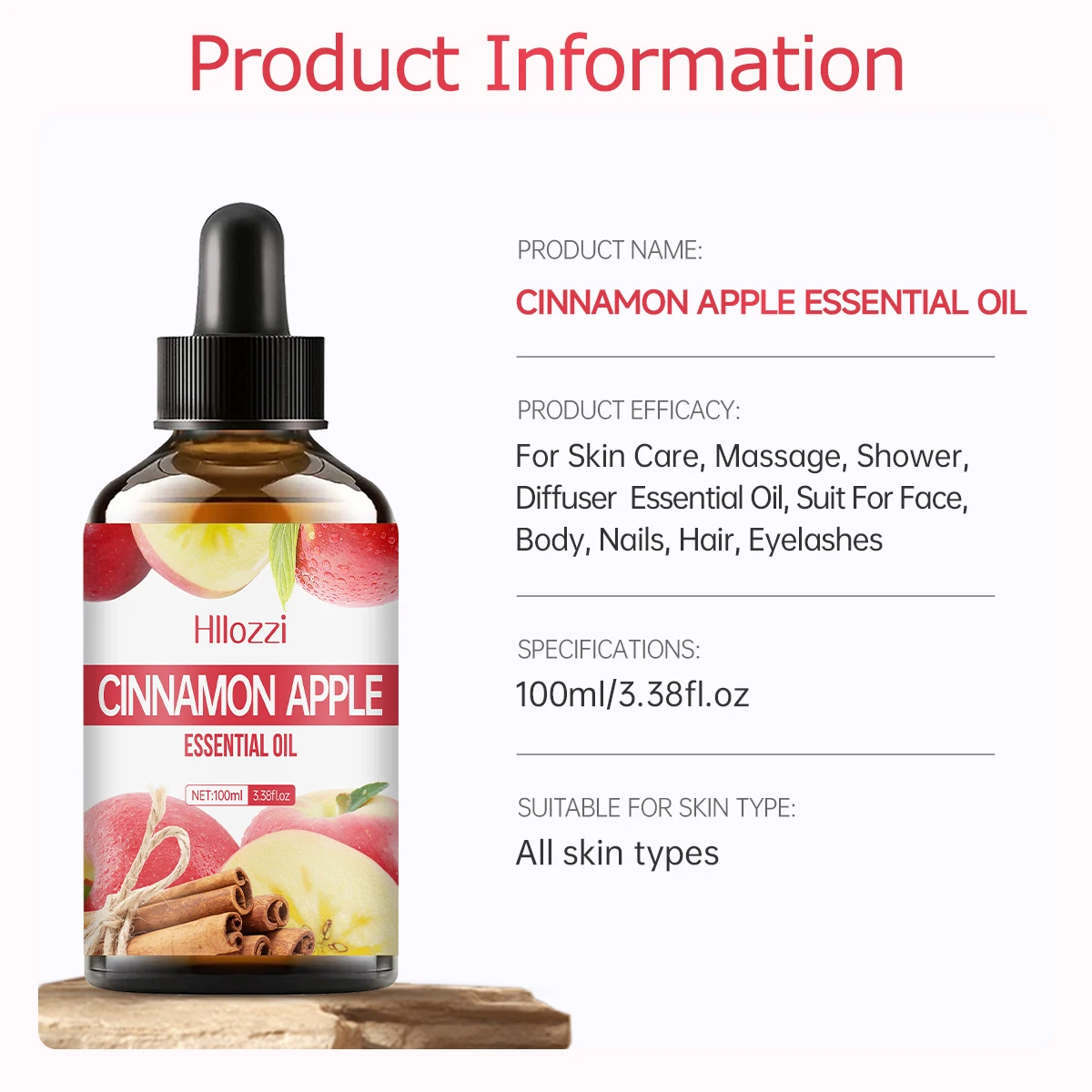 Cinnamon Apple essential oil is suitable for skin care, bath, aromatherapy diffuser, and for use on face, hair, and eyelashes.