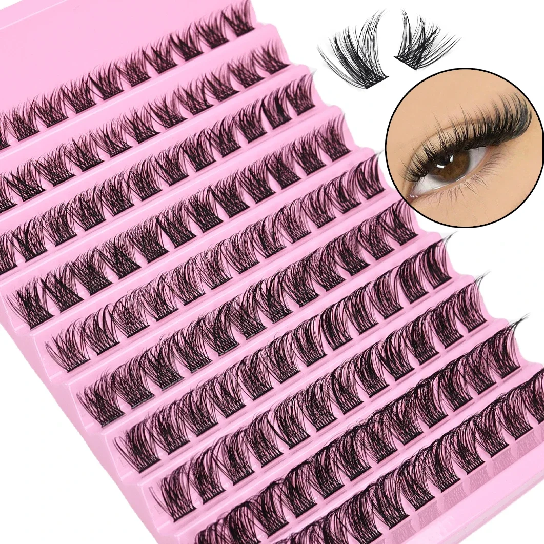 Eyelashes Extension Kit 120 Clusters DIY Lash  D Curl with Eyelash Adhesive and Sealant Curler and Eyelash Brushes