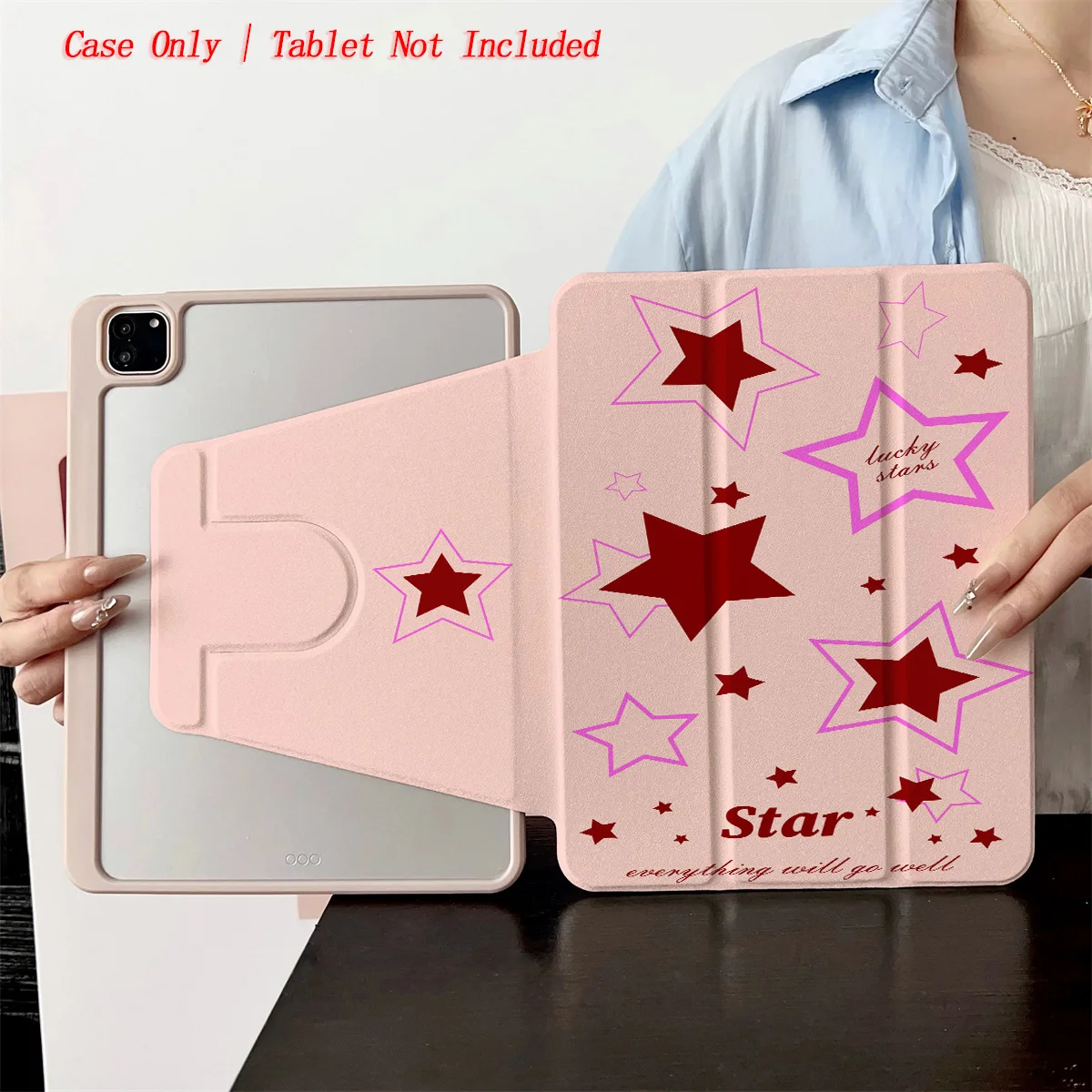 Trendy Pink Base&Abundant Colorful Five-Point Stars Pattern iPad Cover For Apple iPad 10th Gen Pro11 Air 4 Mini6 Protective Case