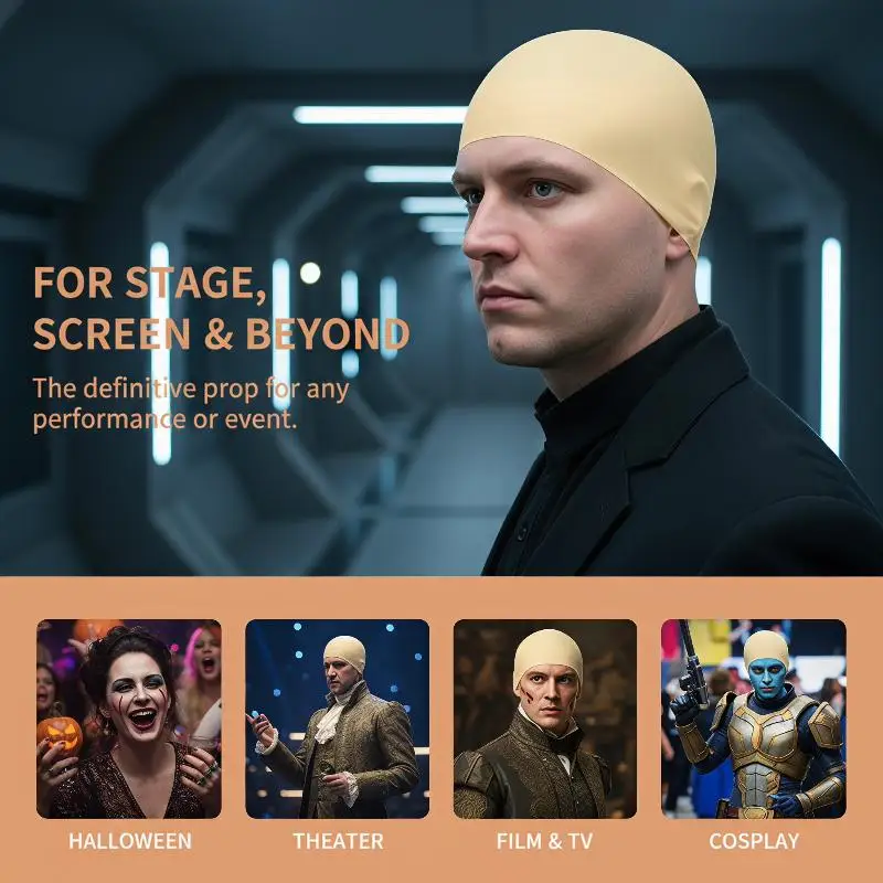 Funny Comfortable Fake Bald Head Mask Soft Latex Unisex Wig Cap for Kids Adults Holiday Gathering Prank Events