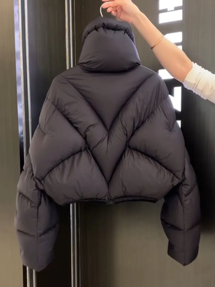 Korean Sle ort Bla Puffer Jaet Women's Winter Thi Outerwear Stand Collar Bread Cact Size Commute Wind