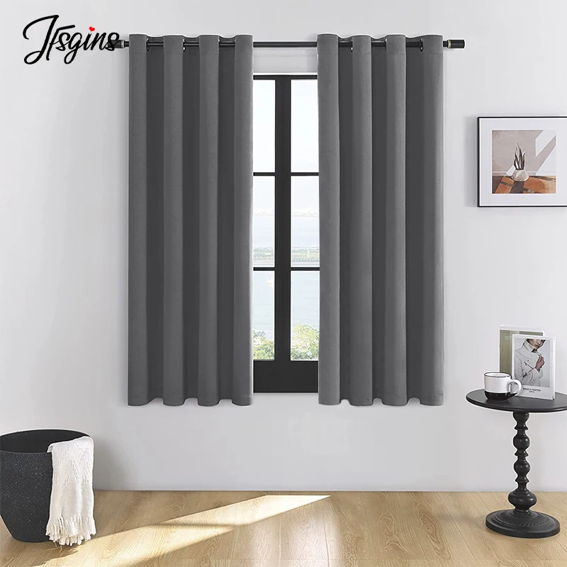 Bedroom Short Blackout Curtains for Windows Solid Opaque Curtain for Living Room Balcony Tende Cortina Treatment Home Decor Size