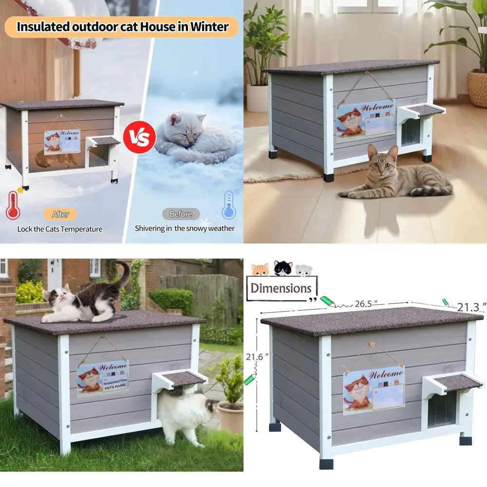 

All-Weather Insulated Outdoor Cat Shelter with Foam Layers for Feral Cats (Grey, Large)