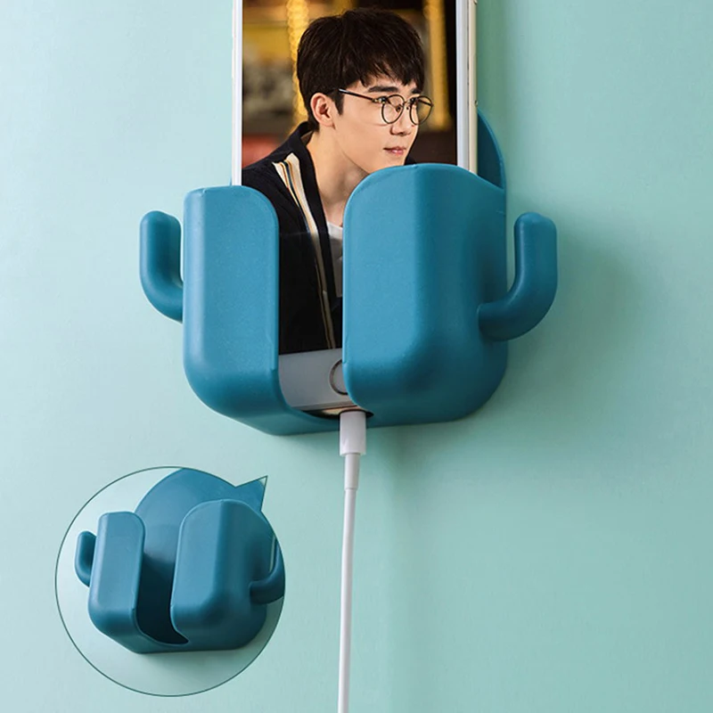 Punch-free Mobile Phone Holder Wall Mount Stand Remote Control Organizer Storage Box Charging Bedside Container Rack Gift 1pcs