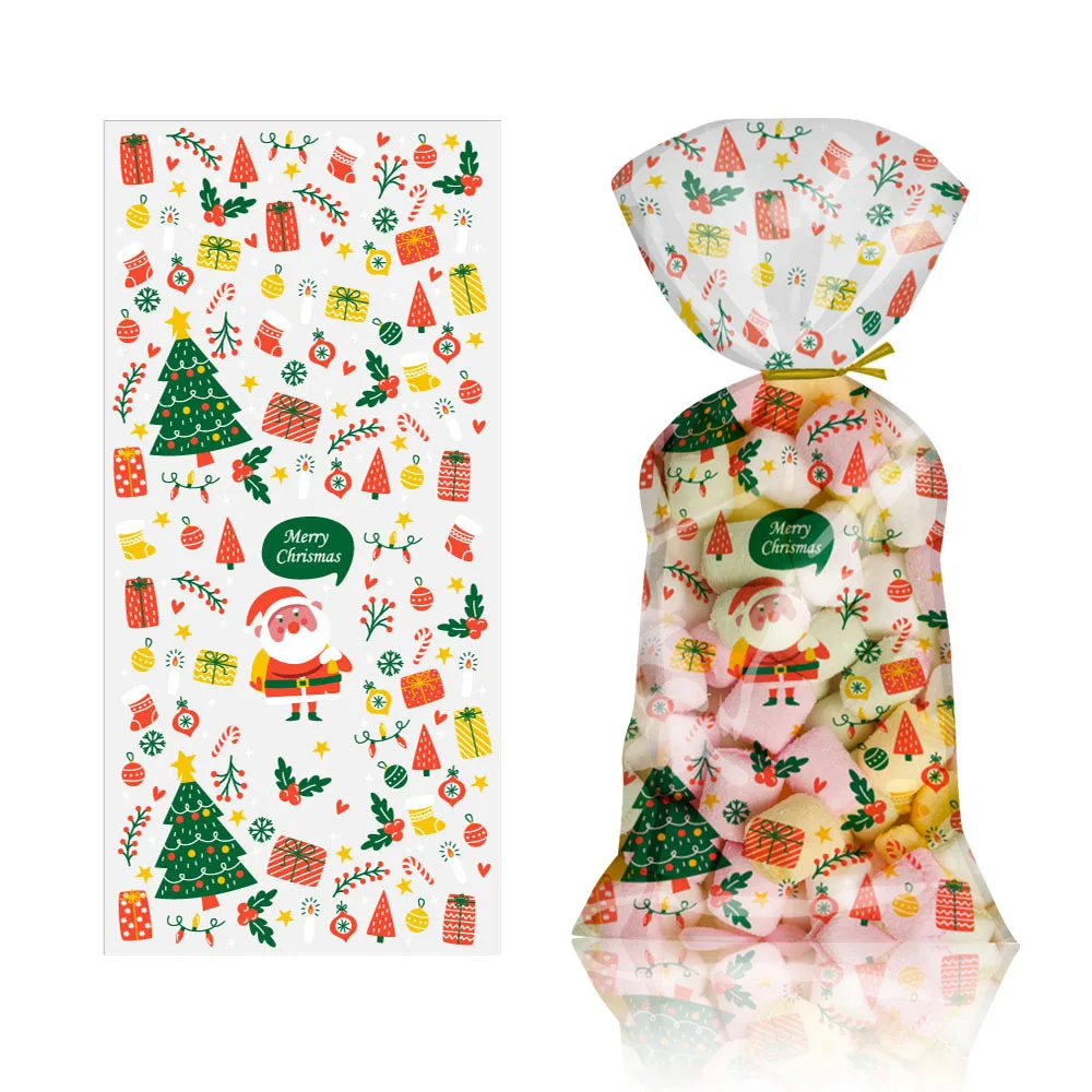 Christmas Gift Bags Packaging Chocolate Popcorn Candy Cookie Cake Transparent Cellophane Clear Bag Supplies Xmas Holiday Decorat